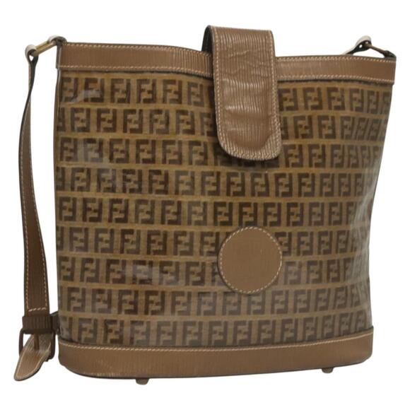 FENDI Zucchino Canvas Shoulder Bag Vintage Brown - Picture 1 of 12